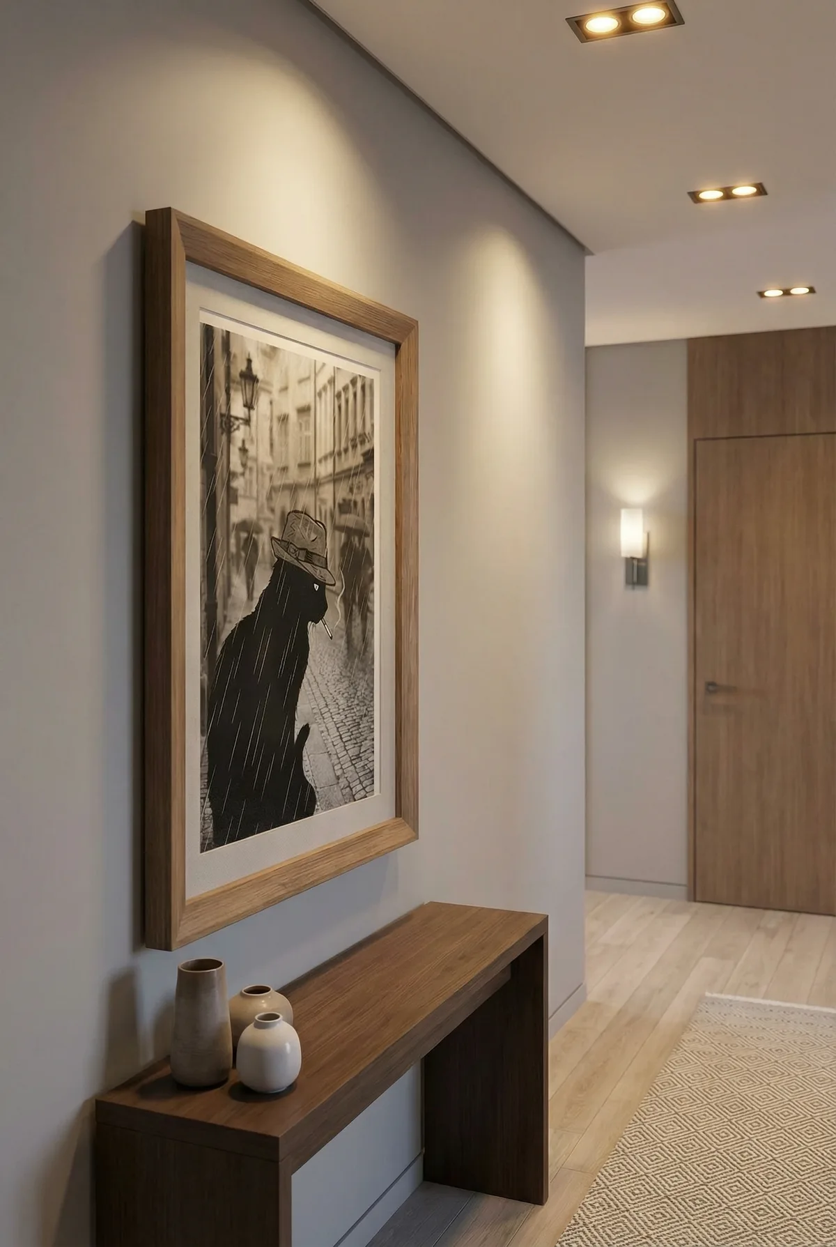 Printable Retro Black Cat in Rain - thumbnail 4